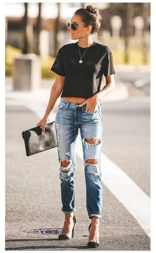 SHINA: Sportlich-Elegante Ripped Jeans, mid waist