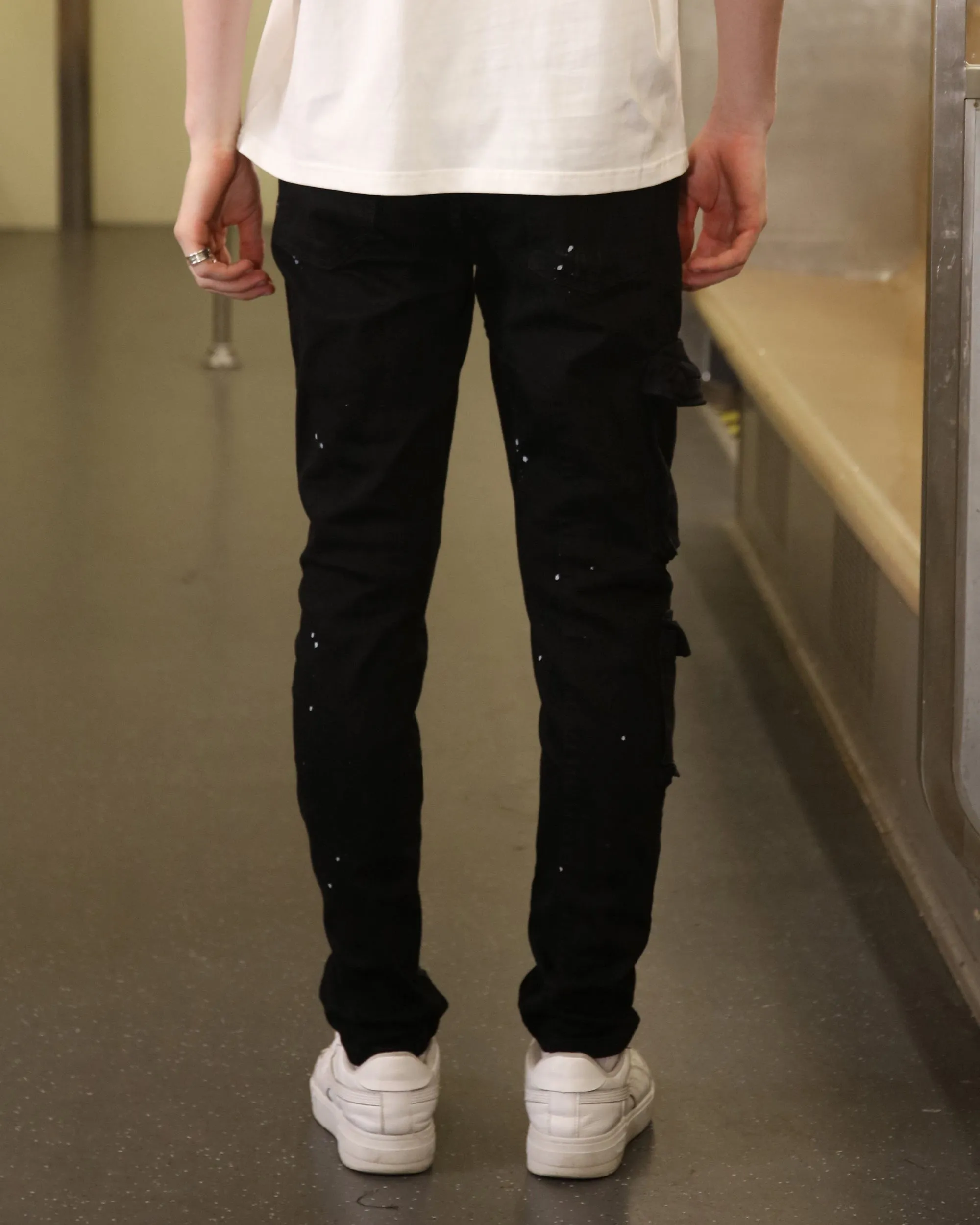 Straight Leg Black Ripped Jeans with Spray Paint Detailing-Mexico Local Delivery