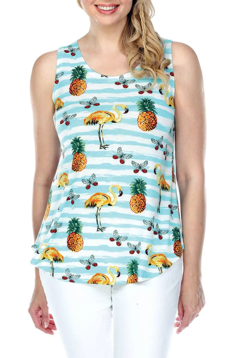 Tank Top Striped Flamingo Print