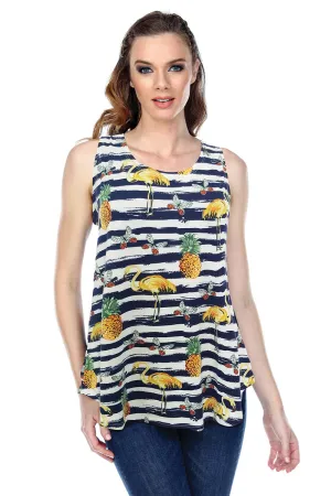 Tank Top Striped Flamingo Print