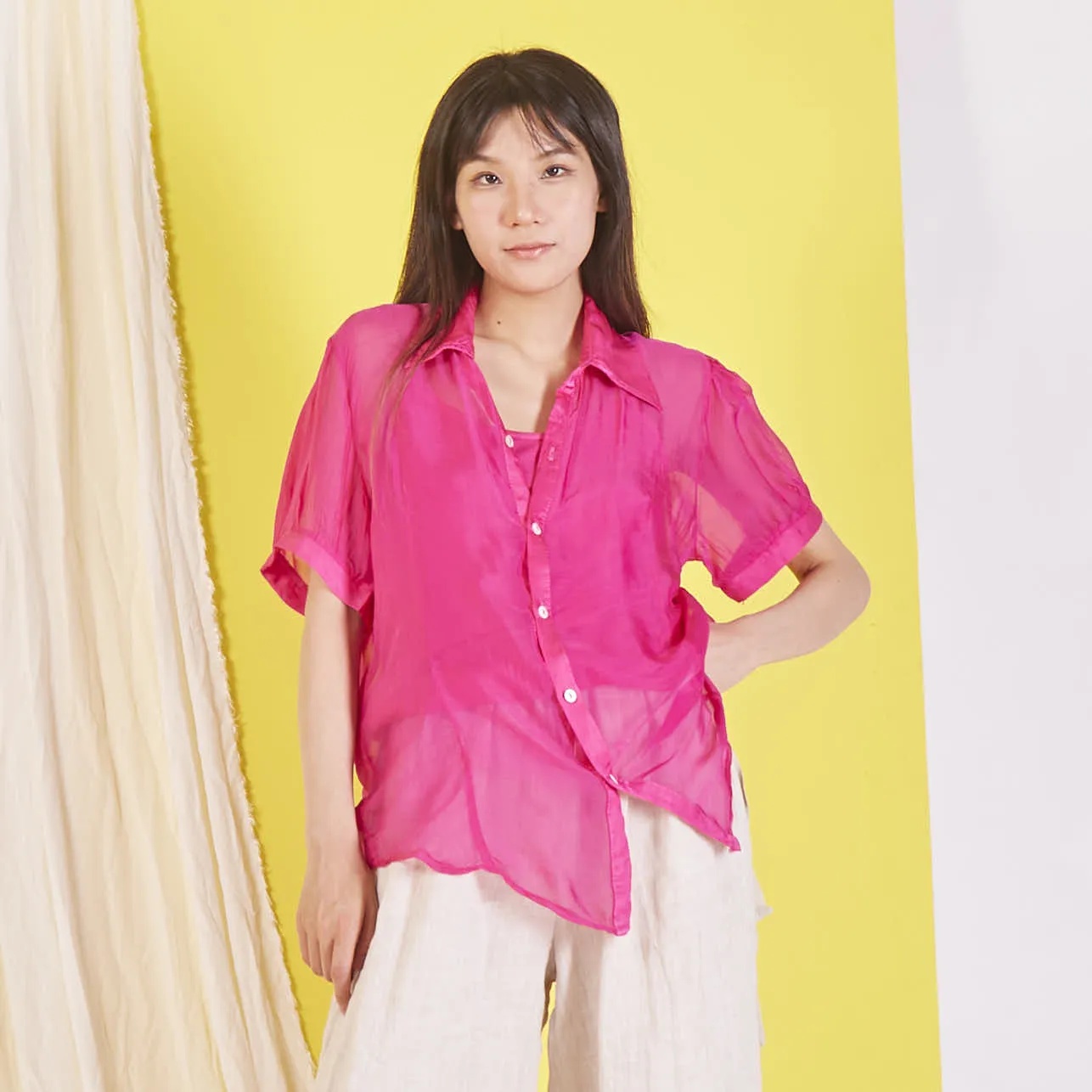 Wholesale silk chiffon blouse with short sleeves