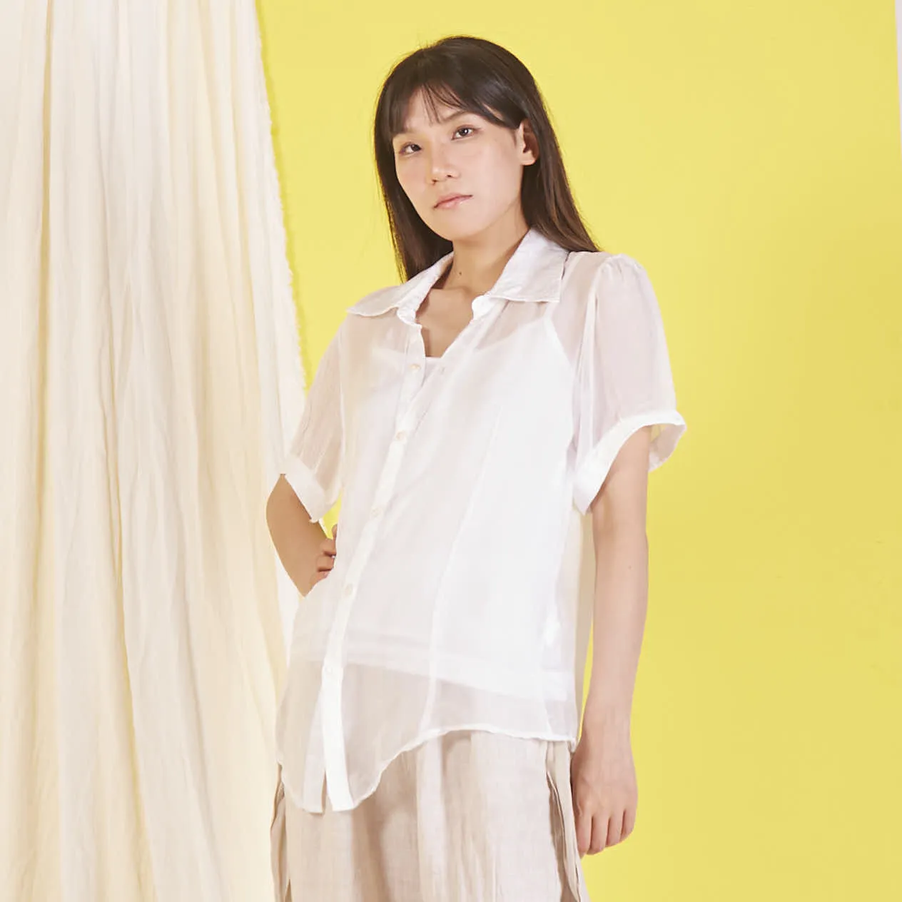Wholesale silk chiffon blouse with short sleeves