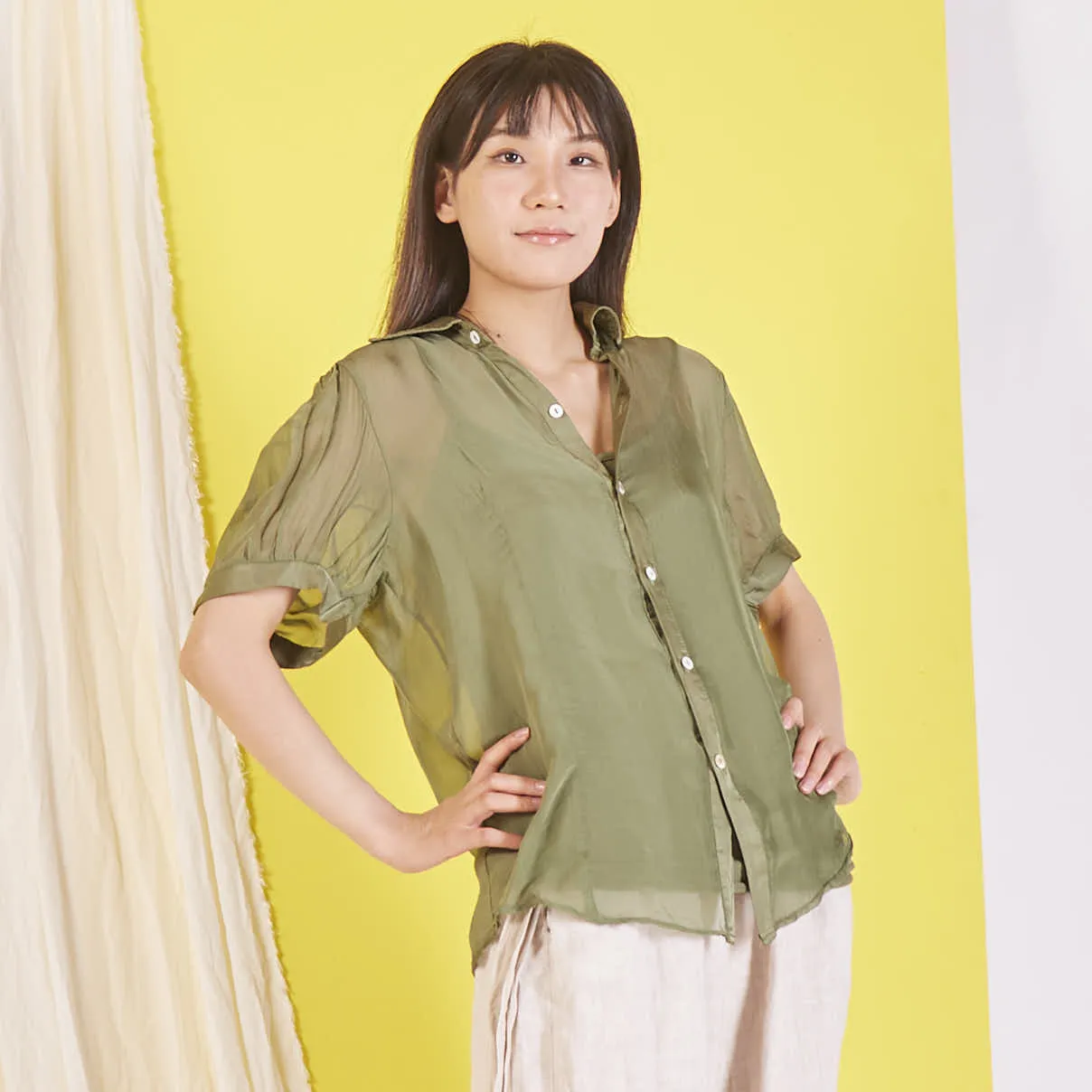 Wholesale silk chiffon blouse with short sleeves
