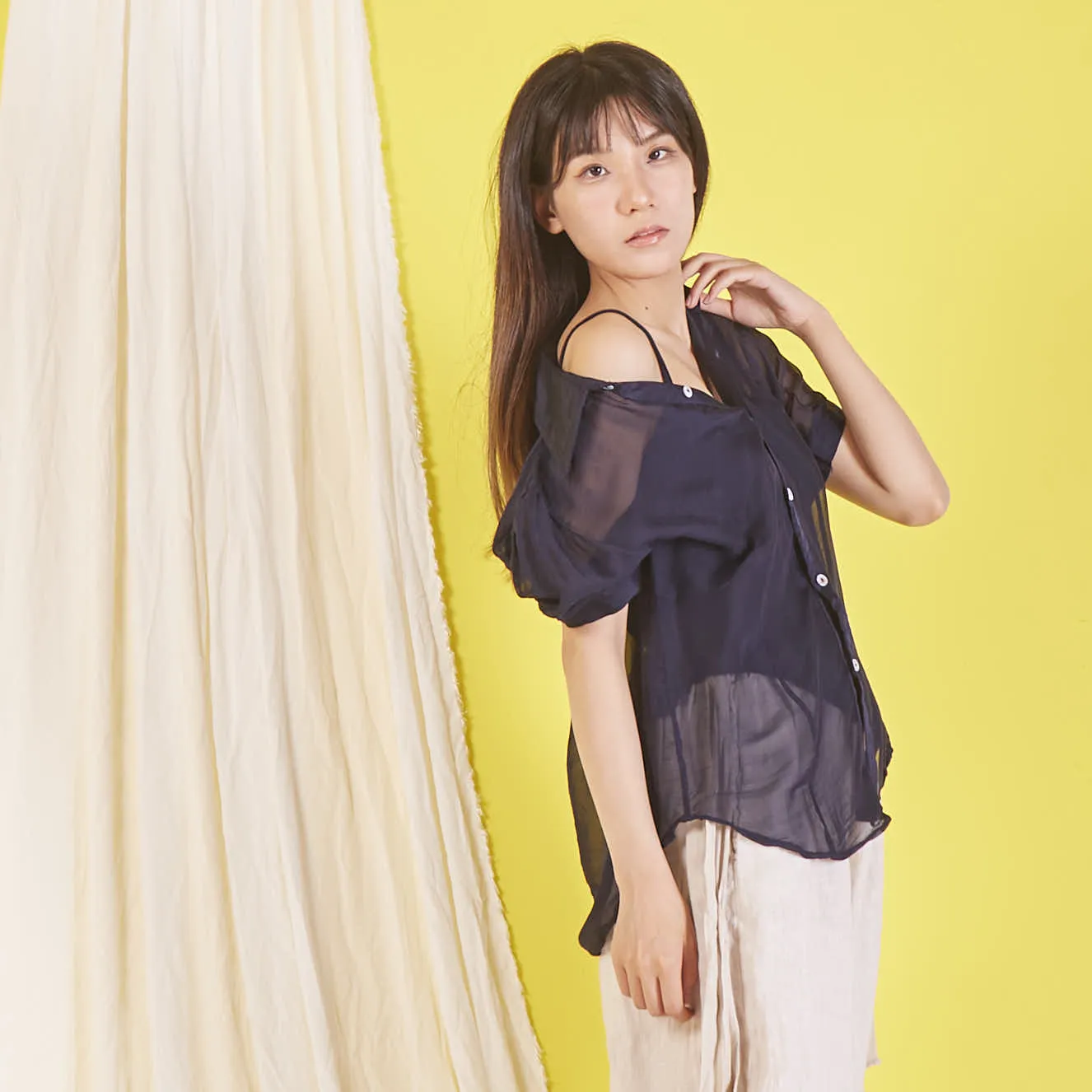 Wholesale silk chiffon blouse with short sleeves