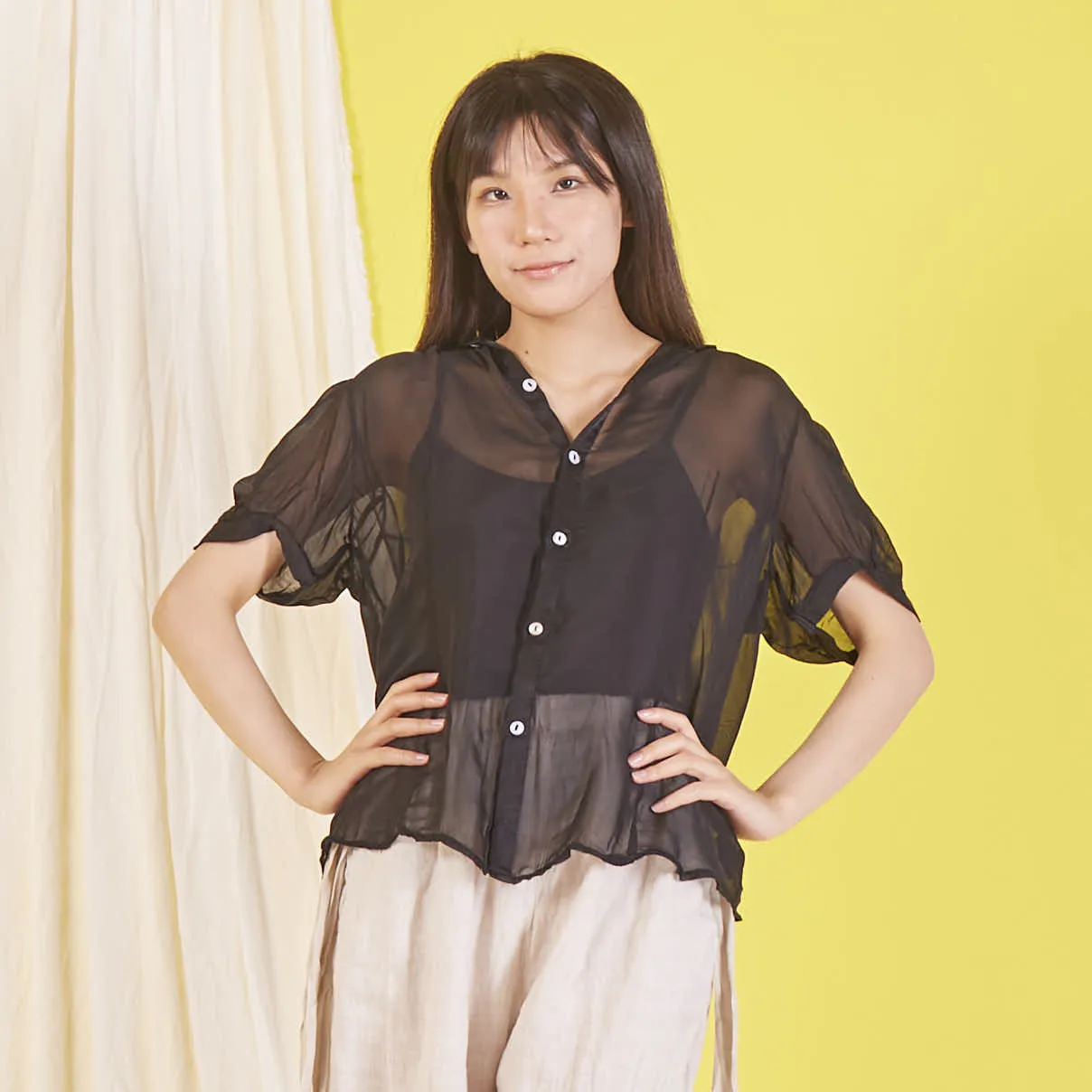 Wholesale silk chiffon blouse with short sleeves