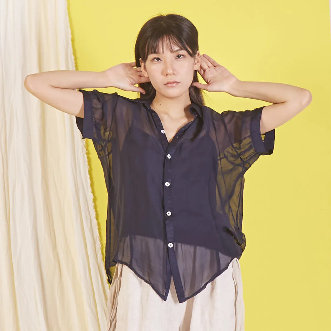 Wholesale silk chiffon blouse with short sleeves