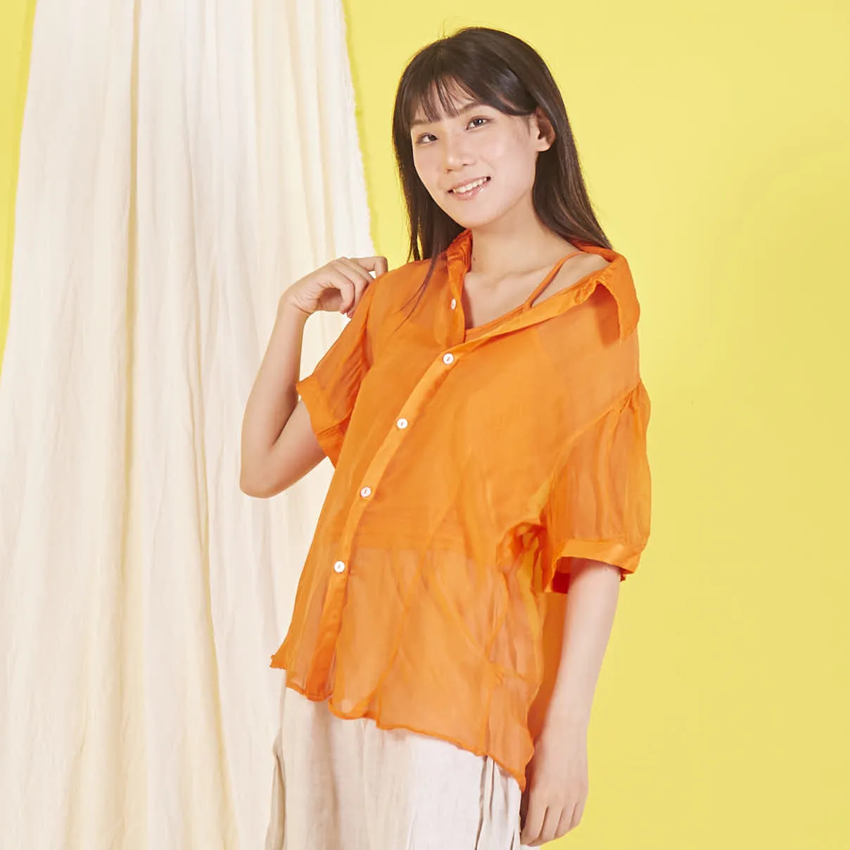Wholesale silk chiffon blouse with short sleeves