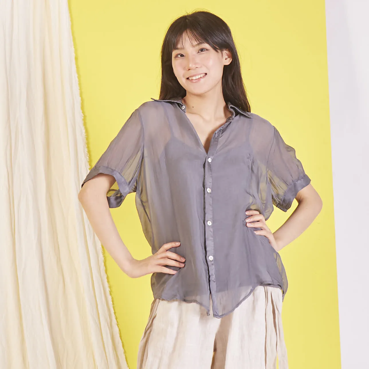 Wholesale silk chiffon blouse with short sleeves