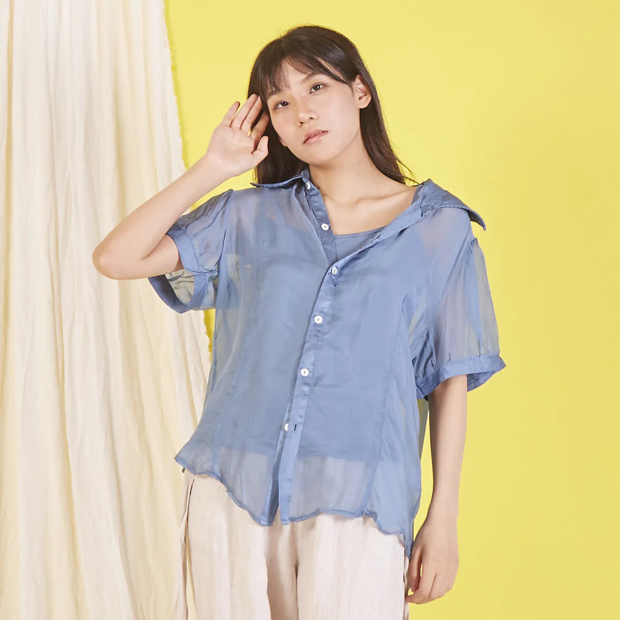 Wholesale silk chiffon blouse with short sleeves