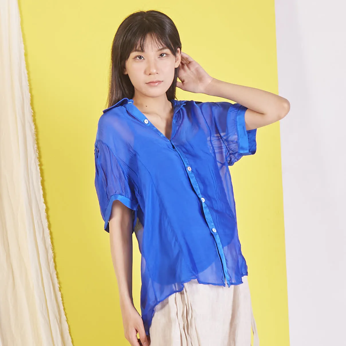 Wholesale silk chiffon blouse with short sleeves