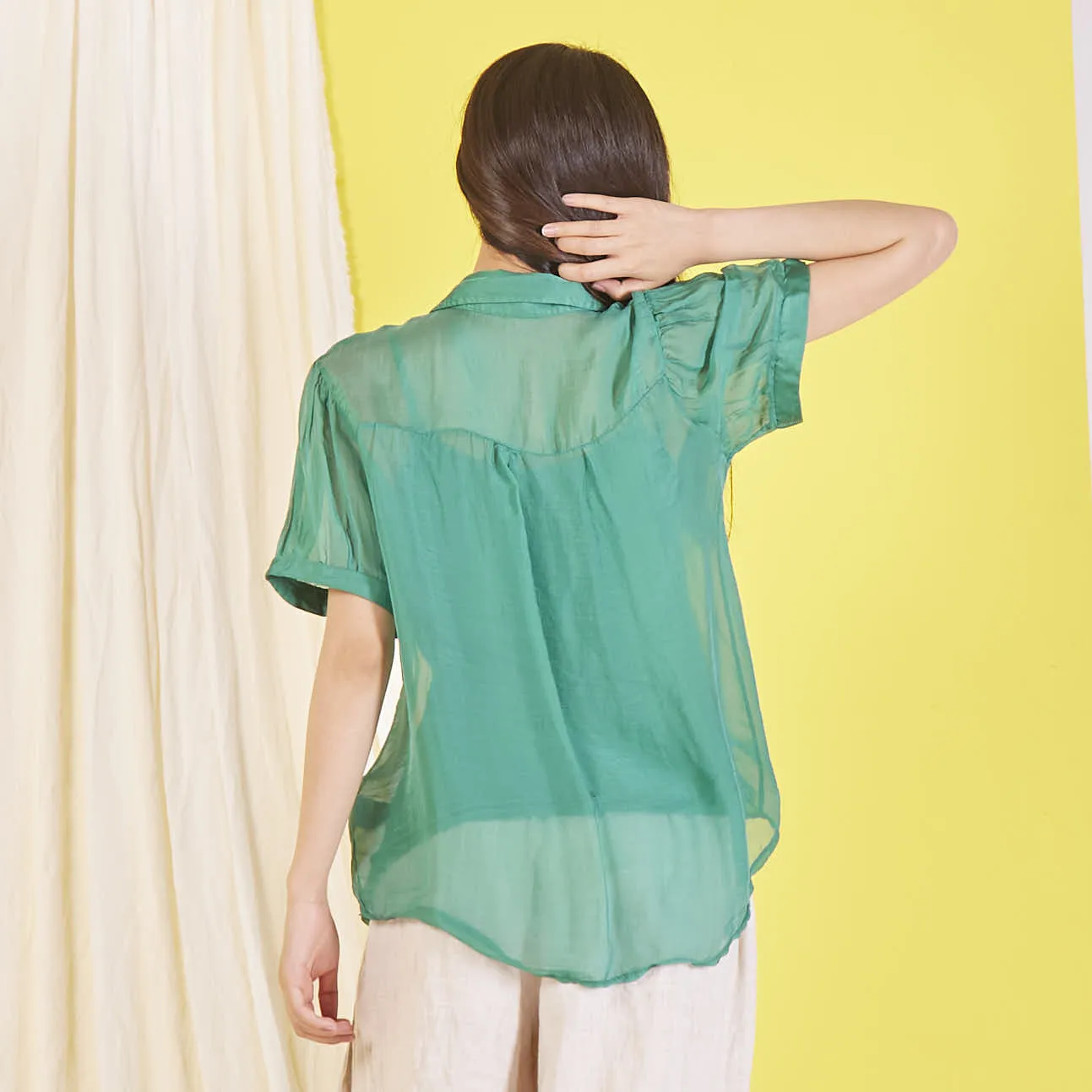 Wholesale silk chiffon blouse with short sleeves