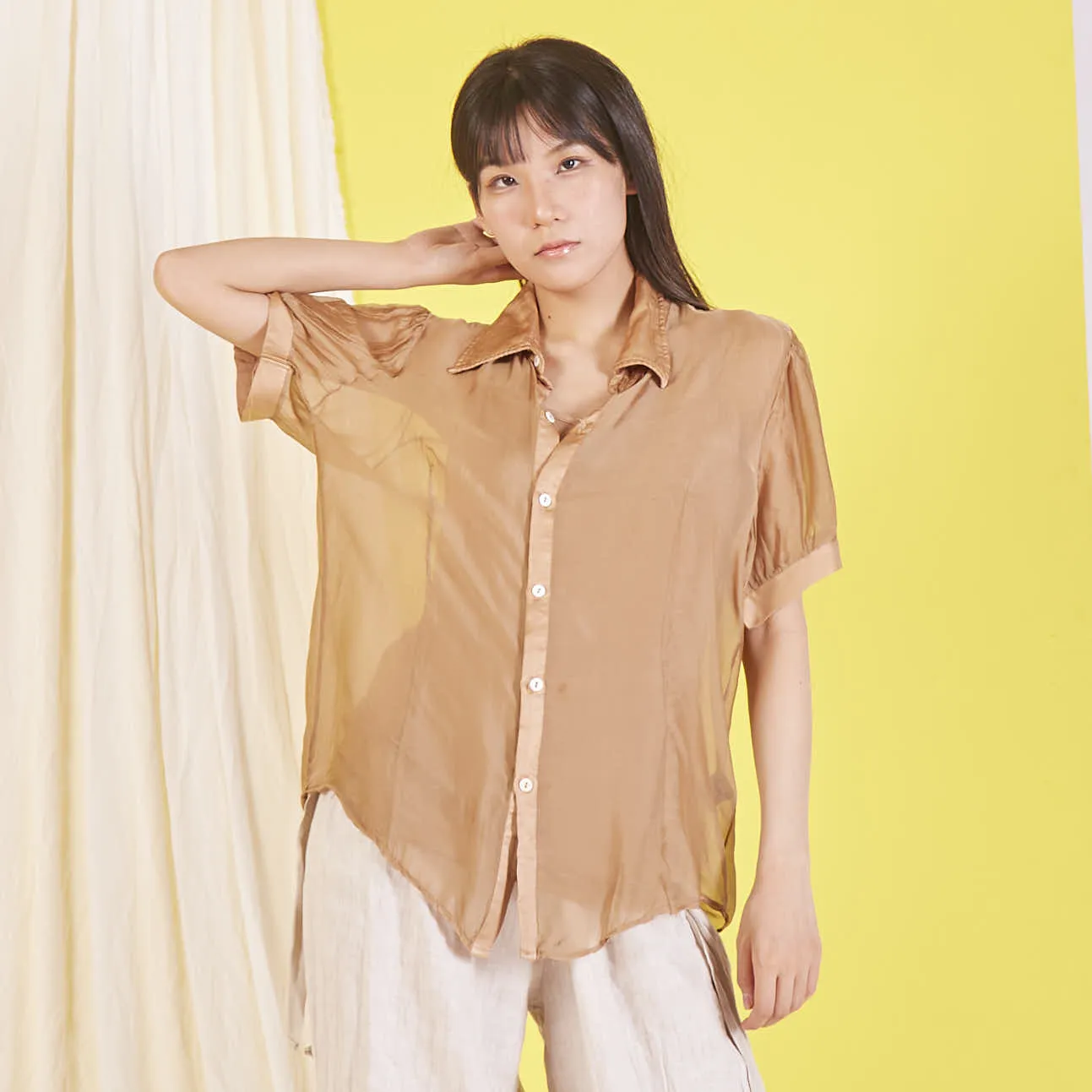 Wholesale silk chiffon blouse with short sleeves