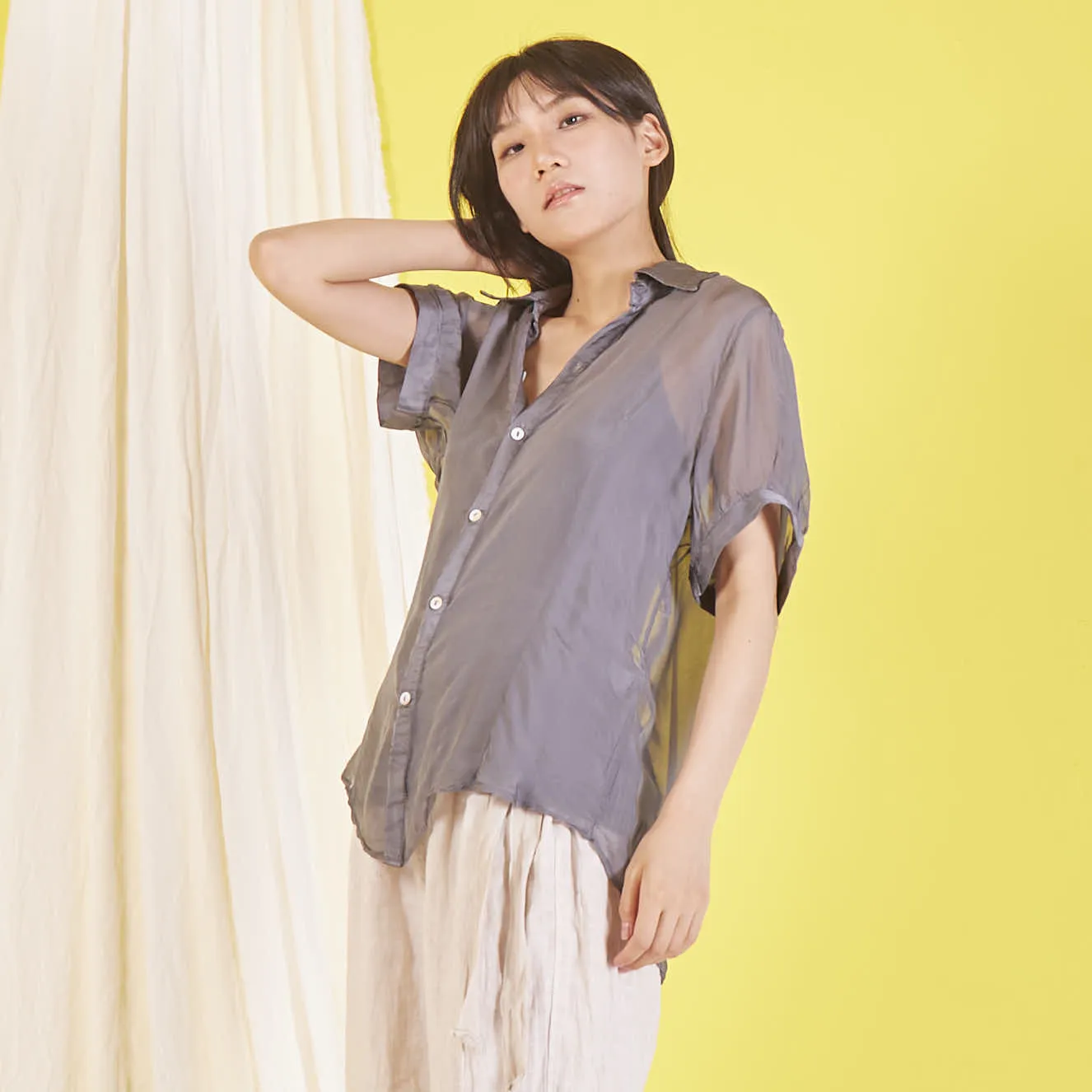 Wholesale silk chiffon blouse with short sleeves