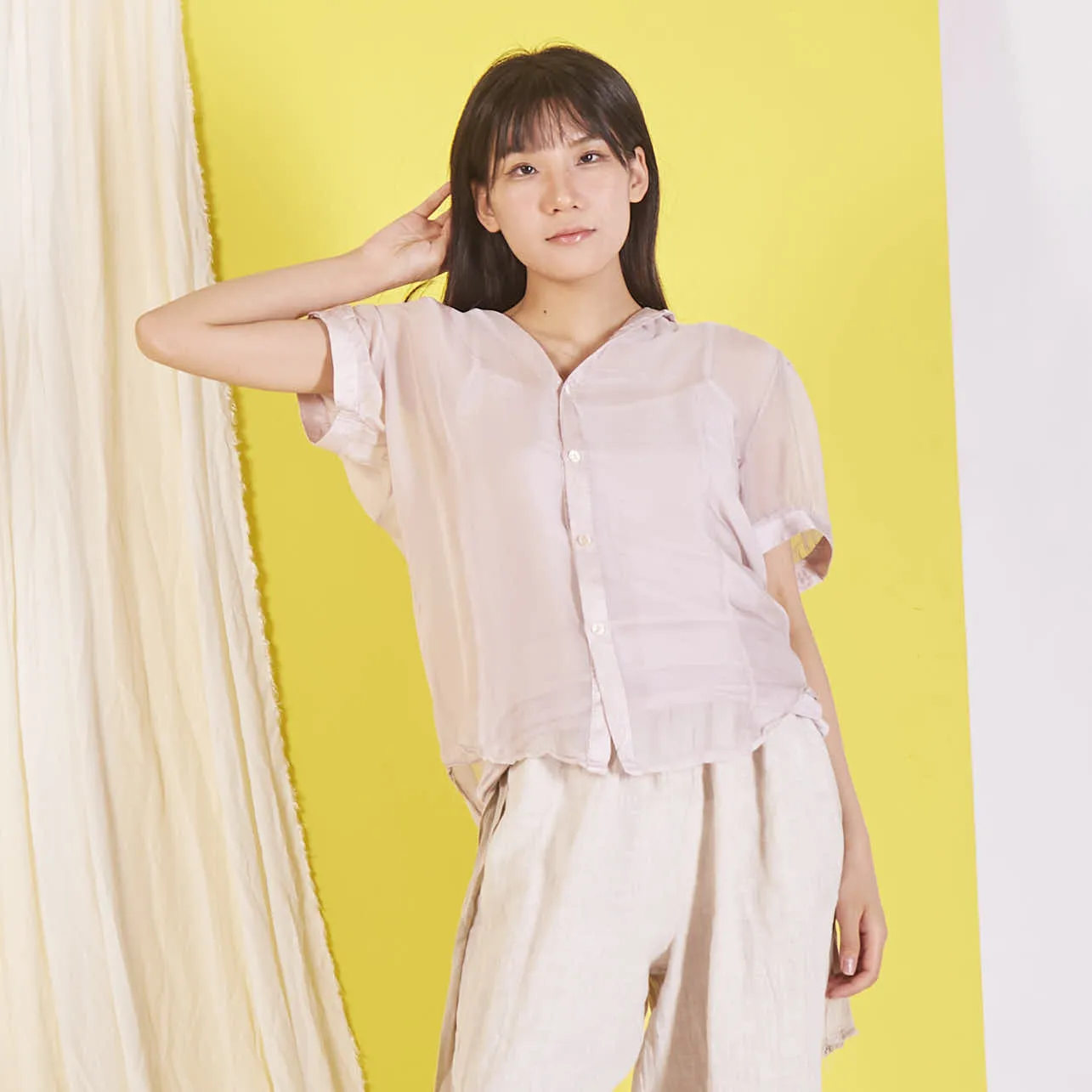 Wholesale silk chiffon blouse with short sleeves