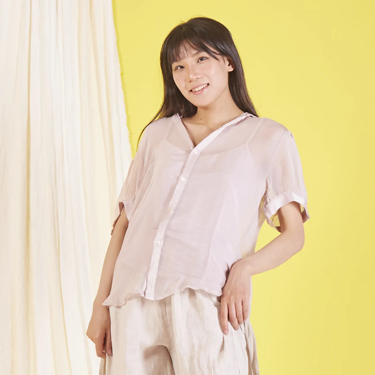 Wholesale silk chiffon blouse with short sleeves