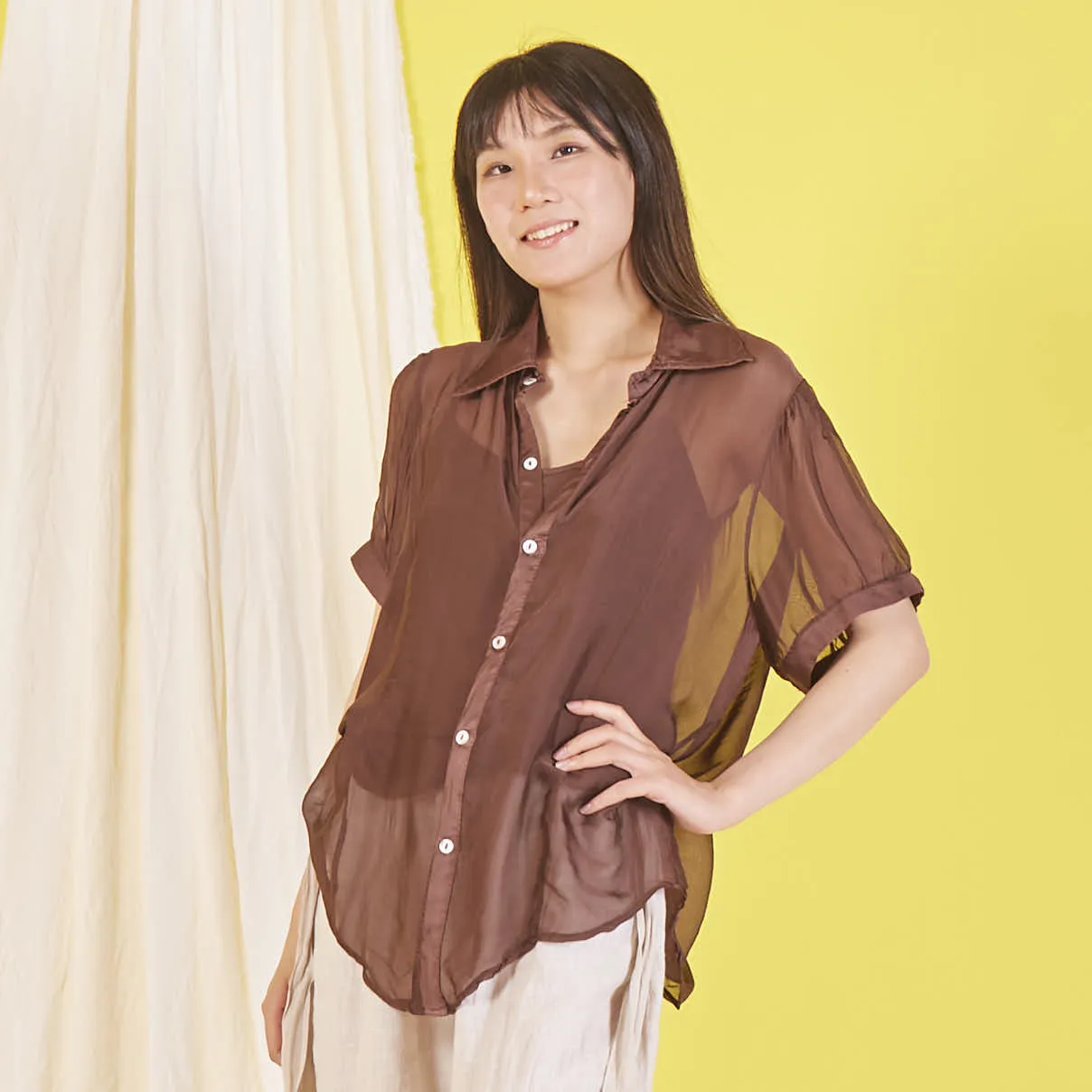 Wholesale silk chiffon blouse with short sleeves