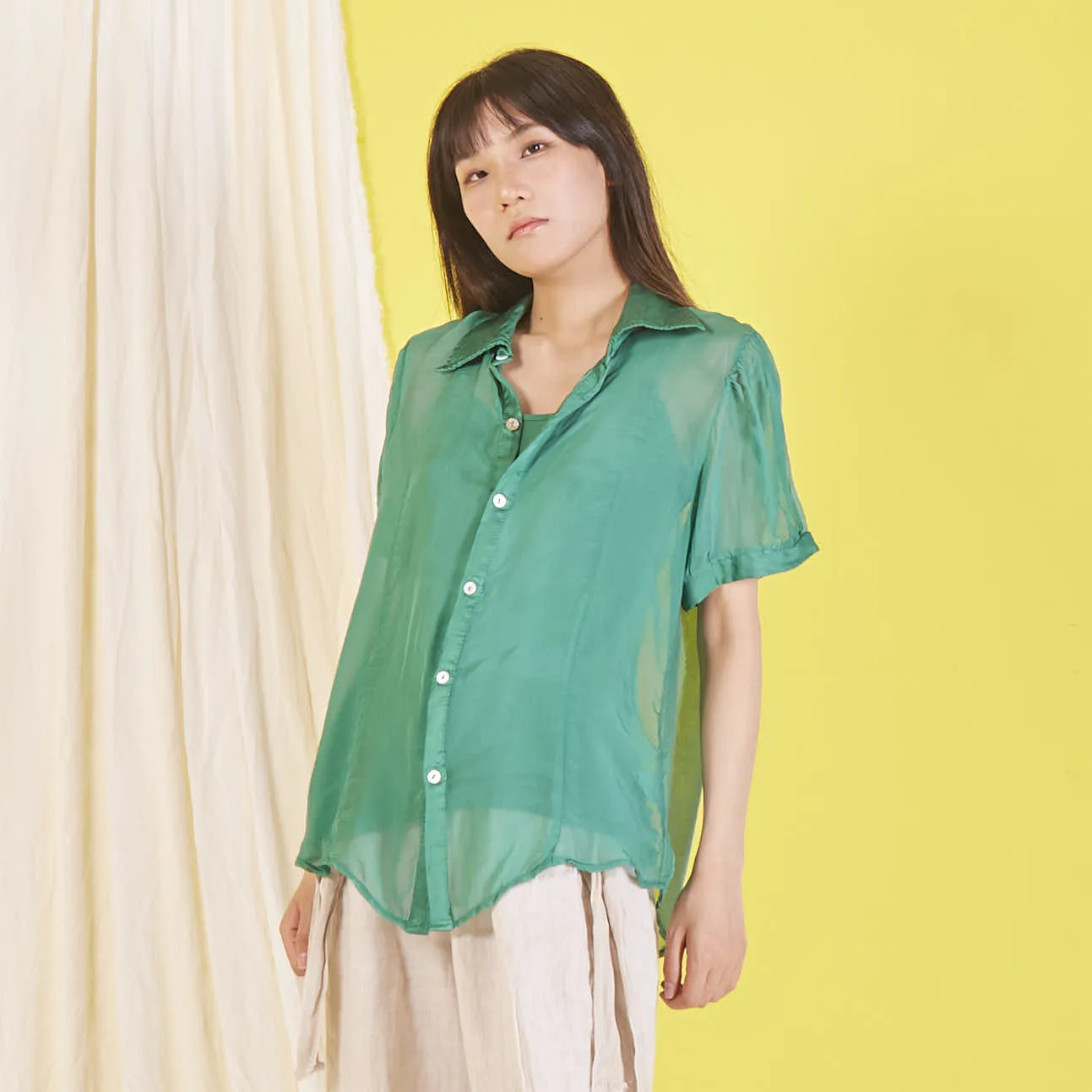 Wholesale silk chiffon blouse with short sleeves
