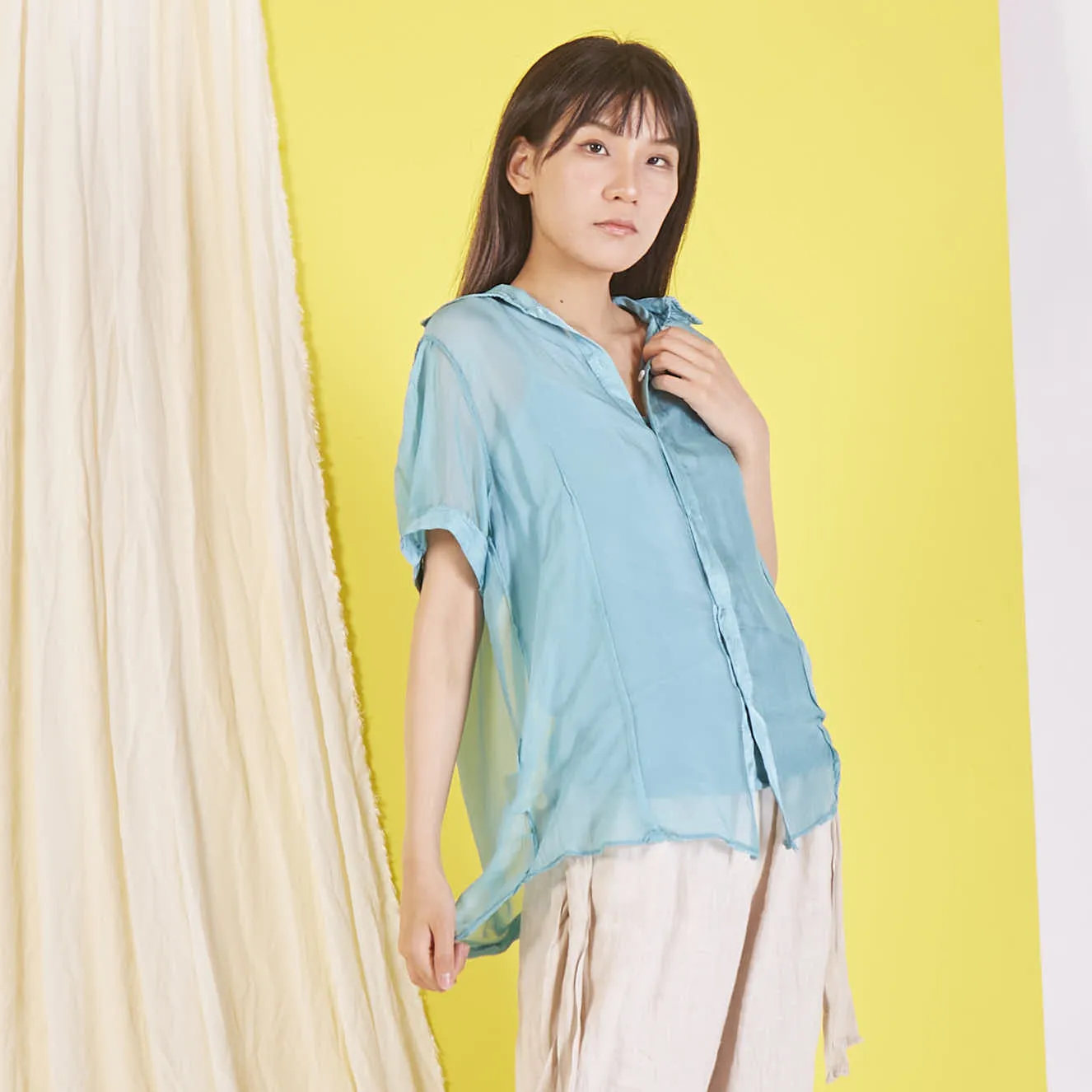 Wholesale silk chiffon blouse with short sleeves