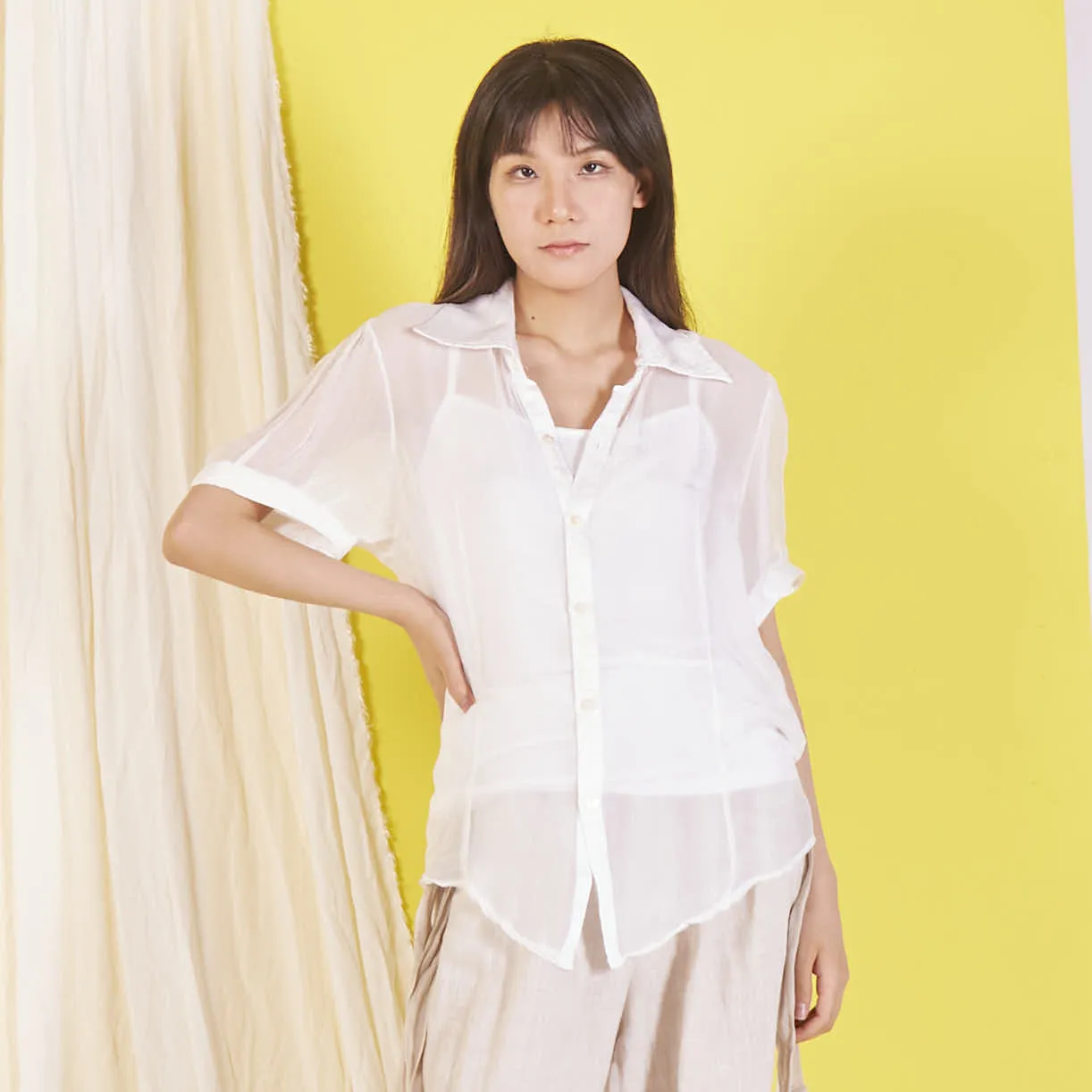 Wholesale silk chiffon blouse with short sleeves