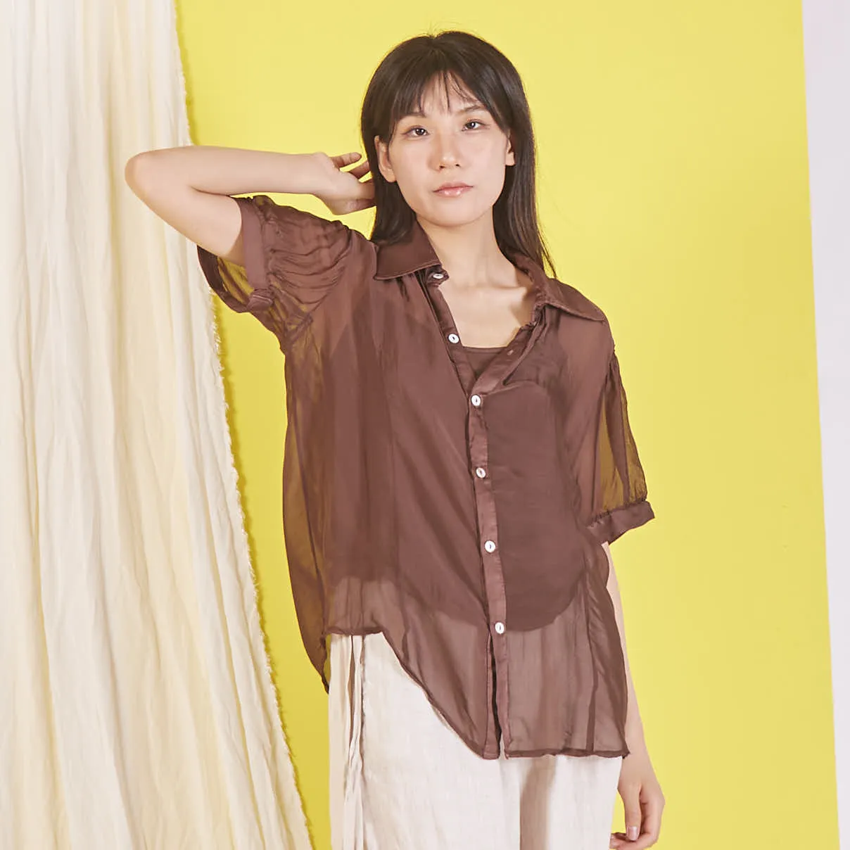 Wholesale silk chiffon blouse with short sleeves