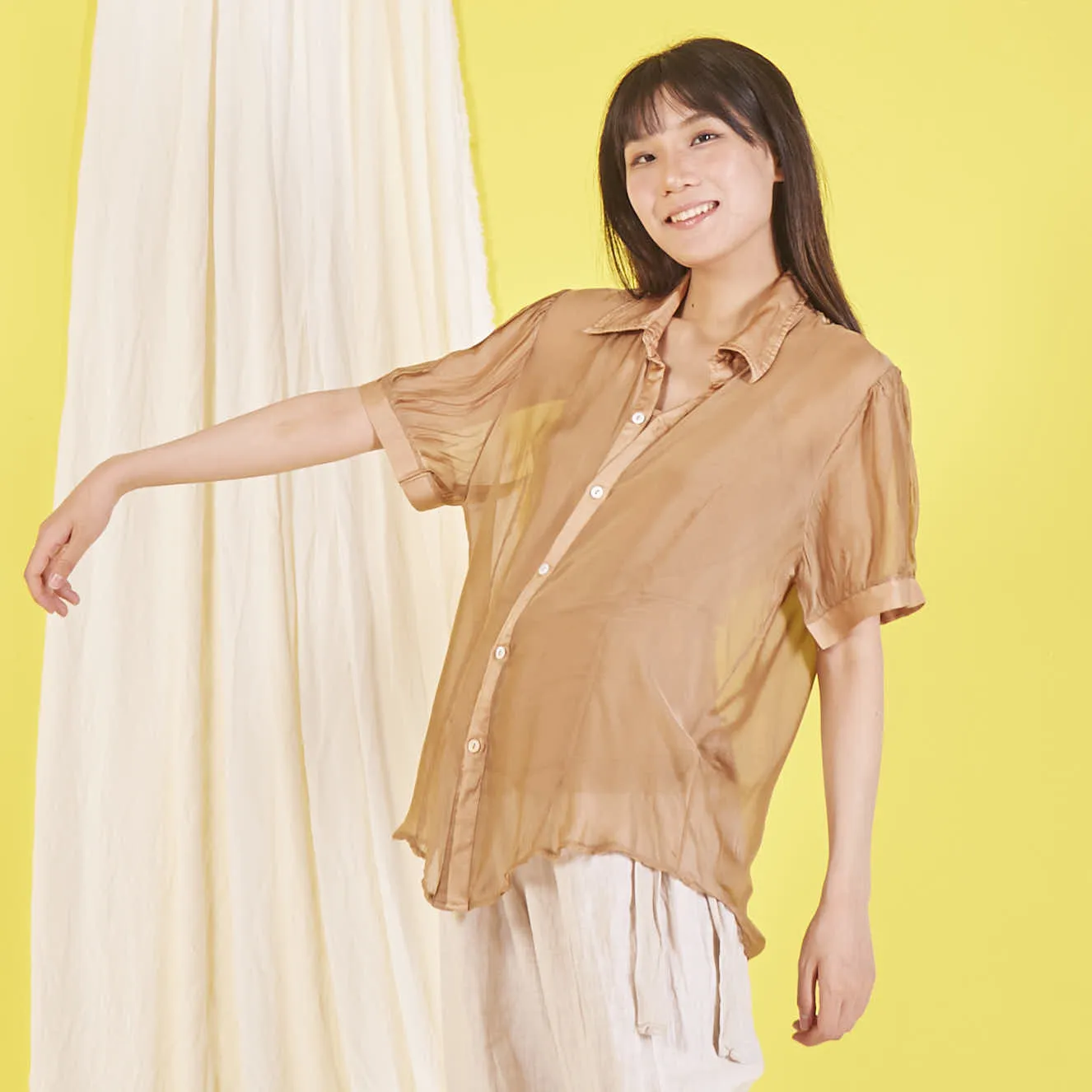 Wholesale silk chiffon blouse with short sleeves