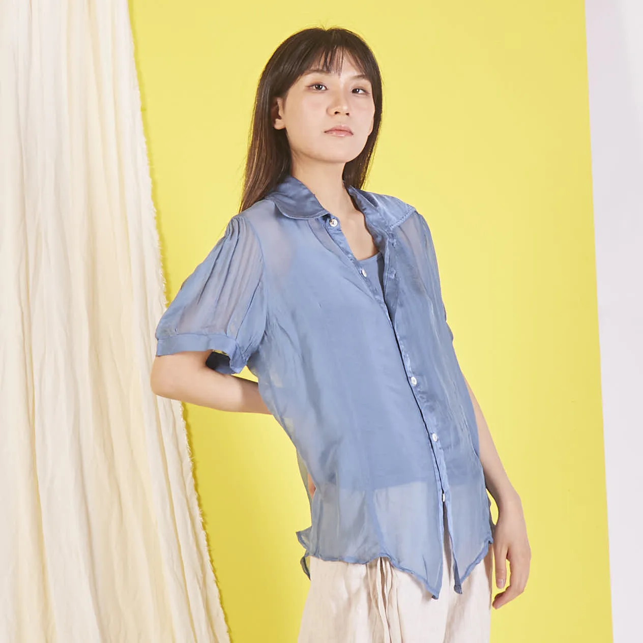 Wholesale silk chiffon blouse with short sleeves