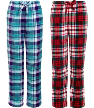 Women's 2-Pack Warm Plush Fleece Pajama Pants, Comfy Lounge PJ Bottoms