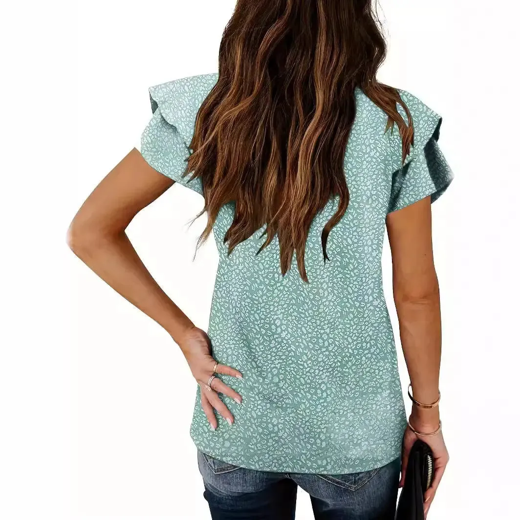 Women's V-neck Pleated Short Sleeves T-shirt - Chic & Comfortable Style