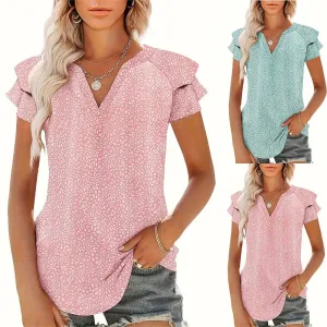 Women's V-neck Pleated Short Sleeves T-shirt - Chic & Comfortable Style