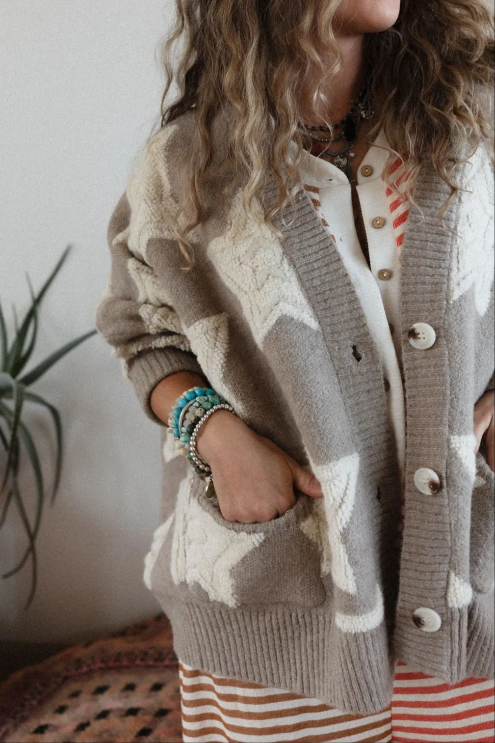Wrapped In Stars Oversized Cardigan - Taupe