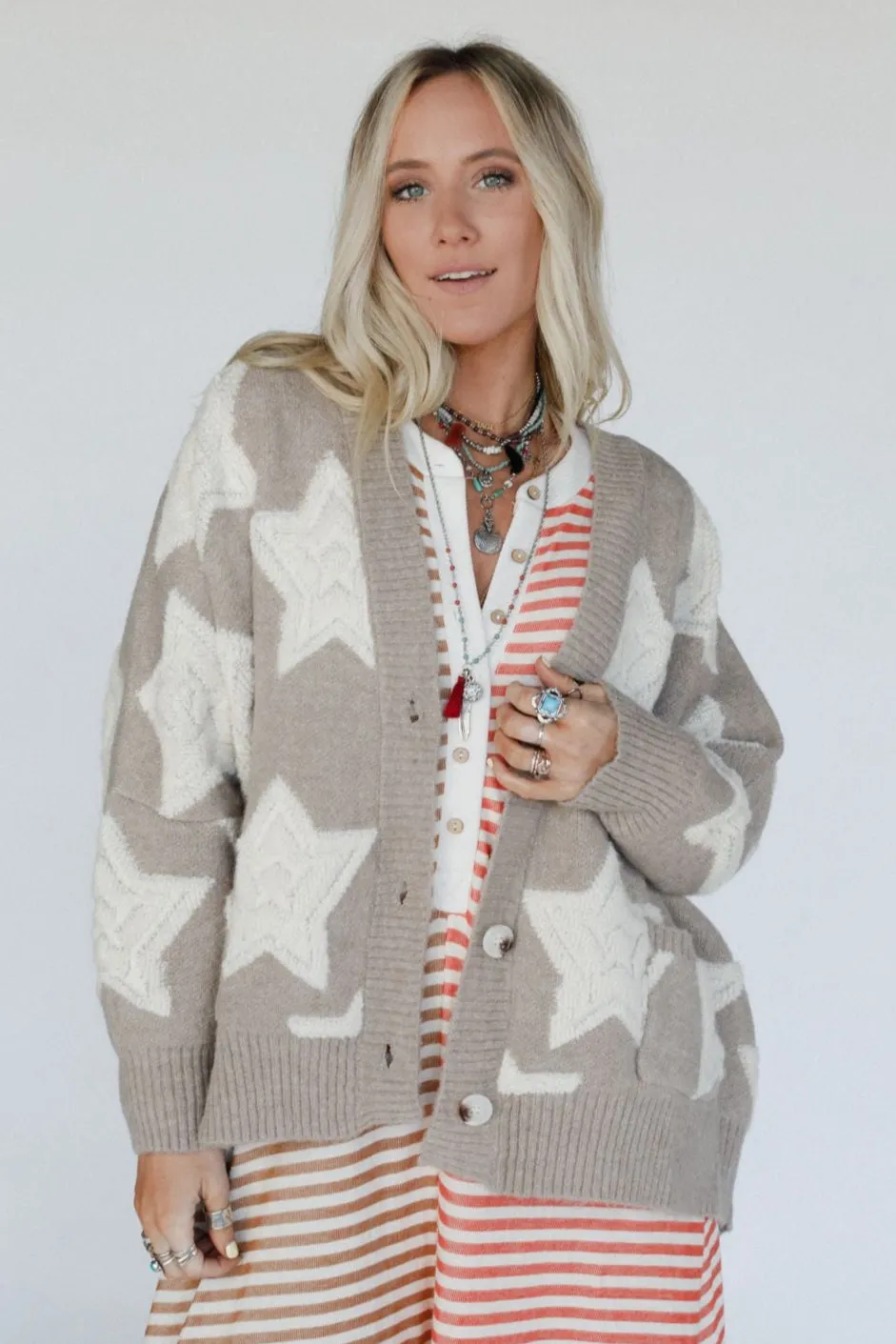 Wrapped In Stars Oversized Cardigan - Taupe