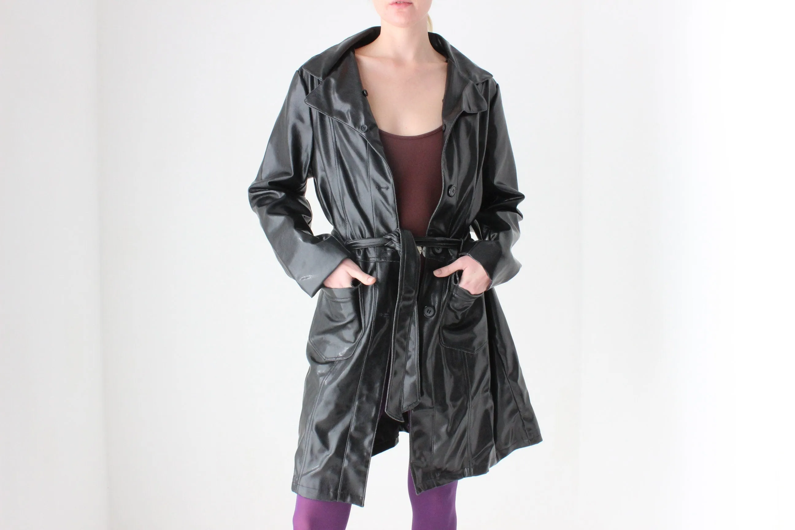 Y2K PVC Vegan Patent Trench Coat